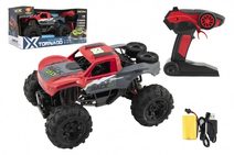 Auto RC terénní 4x4 červené plast 29cm 2,4GHz na baterie + dobíjecí pack v krabici 40x20x22cm