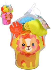 Pískový set kyblík zvířátko s konvičkou a nástroji 7ks 3 druhy na písek