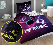 Povlečení I love Music svítící Bavlna, 140/200, 70/80 cm