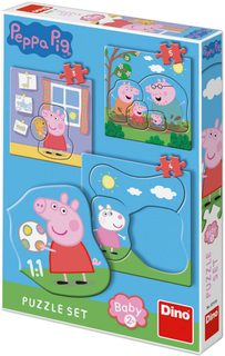 DINO Baby puzzle 12 dílků Peppa Pig Rodina 18x18cm skládačka 3v1 velké dílky