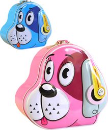 Pokladnička dětská pejsek 14x15x8cm set se zámkem a 2 klíčky různé barvy kov