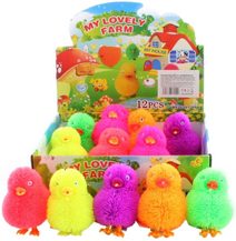 Kuřátko střapaté strečové zvířátko gumové antistresové na baterie Světlo 5 barev