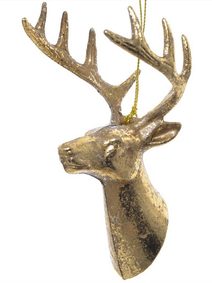 Dekorace jelení hlava na pověšení 13 cm - zlatá