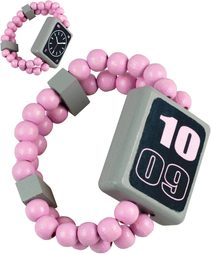 DETOA DŘEVO Hodinky růžové náramkové oboustranné náramek s korálky