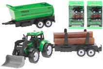 Traktor s přední lžící 17cm na setrvačník set se 2 přívěsy 3 druhy plast