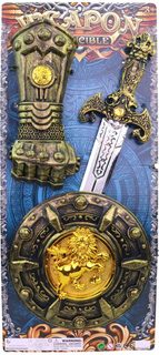 Meč dětský rytířský zdobený set se štítem a rukavicí plast na kartě