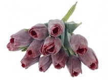 Umělé tulipány s listem 6 ks - tmavá červená