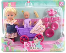 Panenka herní set s kočárkem a miminkem s doplňky plast