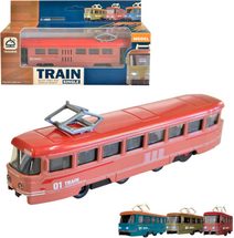 Tramvaj kovová 19cm zpětný chod na baterie 3 barvy v krabici Zvuk