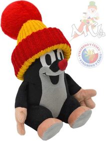 Krtek (krteček) sedící s červeným kulichem