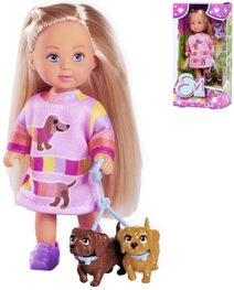 Panenka Evička herní set se 2 pejsky na vodítku