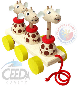 DŘEVO 3 žirafy tahací pohyblivé