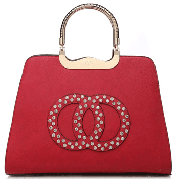 Módní červená kabelka s ozdobnými kruhy K2628