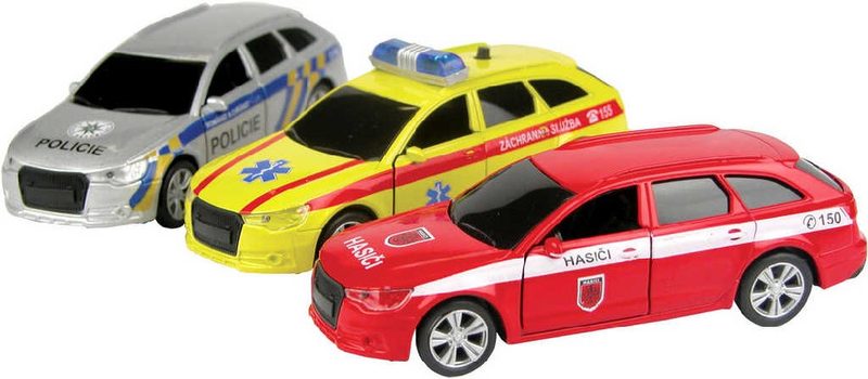 Auta záchranné složky Policie / Ambulance / Hasiči zpětný chod 3 druhy Světlo Zv