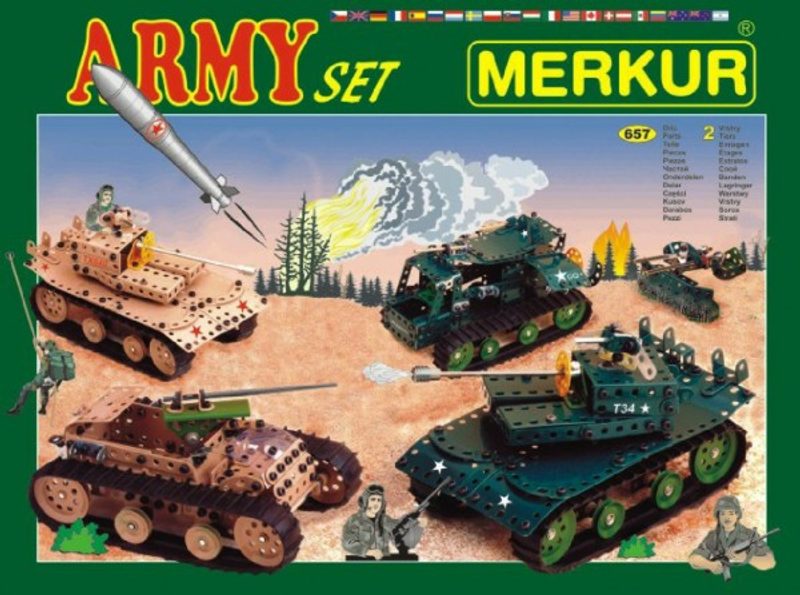 Stavebnice MERKUR Army Set 657ks 2 vrstvy v krabici 36x27x5,5cm