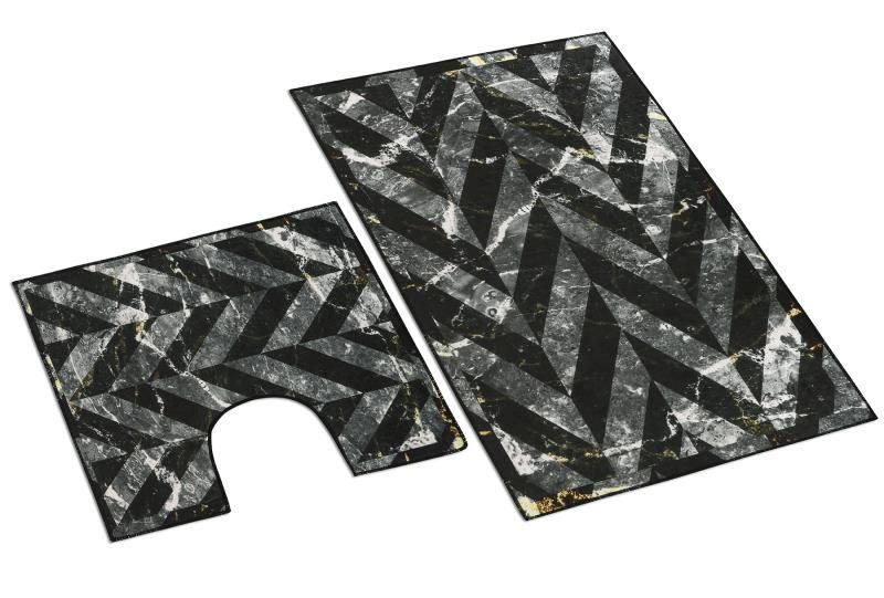 Koupelnové předložky SADA 3D tisk - sada 60x100, 60x50 cm černý mramor