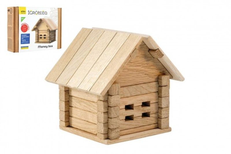 Stavebnice dřevěný dům 37 dílků v krabici 22x16,5x6cm