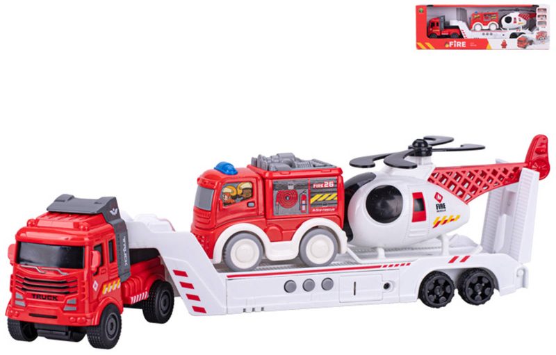 Auto tahač na setrvačník hasičský set s autem a vrtulníkem na baterie Zvuk