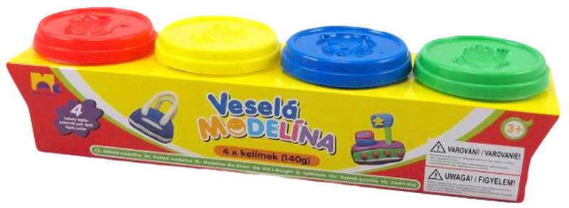 Veselá modelína barevná sada 4 kelímky 140g modelovací hmota