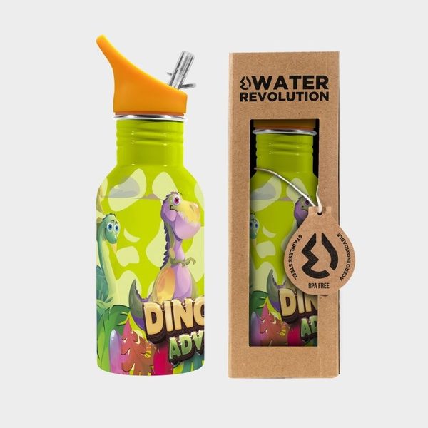 Water Revolution Dětská nerezová Termo láhev na pití Dinoland green Potravinářská nerezová ocel 18/8, 500 ml