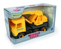 Auto middle Truck jeřáb plast 40cm žlutý v krabici Wader