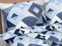 Povlečení bavlna na dvoudeku - 1x 240x220, 2ks 70x90 cm (240 cm šířka x 220 cm délka prodloužená) modrá geometrie