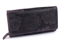 Dámská peněženka kožená s květy 10x19 cm