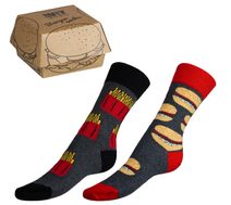 Ponožky Hamburger+hranolky 2 páry v dárkovém balení - 43-46 černá
