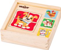 WOODY DŘEVO Baby minipuzzle Domácí zvířátka 4x4 dílky v krabičce 4v1