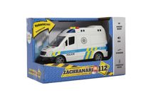 Policejní auto VB combi kov/plast 11,5cm na zpětné natažení na baterie se zvukem v krabičce 15x7x7cm