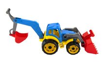 Traktor/nakladač/bagr se 2 lžícemi plast na volný chod 2 barvy v síťce