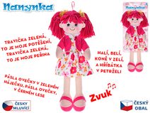 Panenka Nanynka baby textilní fialová 50cm mluví zpívá česky na baterie Zvuk PLYŠ