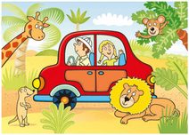 DINO Baby puzzle 24 dílků Červeným autem na safari skládačka 66x47cm