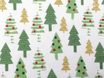 Vánoční bavlněná látka recyklovaná stromečky METRÁŽ