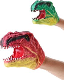 Dinosaurus maňásek hlava 14cm na ruku 2 barvy plast