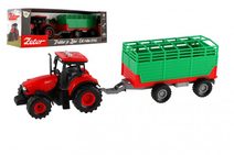 Traktor Zetor s vlekem plast 36cm na setrvačník na bat. se světlem se zvukem v krabici 39x13x13cm