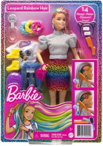 MATTEL BRB Barbie leopardí panenka s duhovými vlasy a doplňky