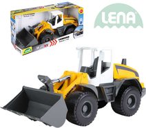 LENA GIGA TRUCKS Traktor s nákládací lžící funkční set s přívěsem na písek