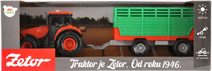 Traktor Zetor červený set s vlekem na setrvačník na baterie Světlo Zvuk