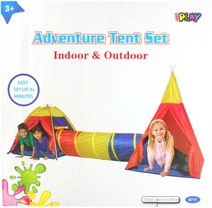 Adventure tent set 2 dětské stany s prolézacím tunelem 340x112x135cm