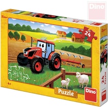 Puzzle 24 dílků Traktor Zetor orba na poli 26x18cm skládačka v krabici