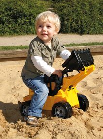 LENA GIGA TRUCKS Traktor s nákládací lžící funkční set s přívěsem na písek