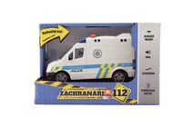 Policejní auto VB combi kov/plast 11,5cm na zpětné natažení na baterie se zvukem v krabičce 15x7x7cm