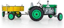 Traktor s přívěsem plast/kov 19cm 3 druhy na volný chod v krabičce