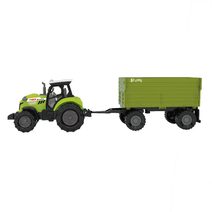 Traktor zelený se 3 přívěsy a kládami dřeva herní set v krabici plast