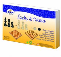 Šachy a dáma dřevěné figurky a kameny společenská hra v krabici 35x23x4cm