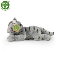 PLYŠ Kočka 42cm šedá mourovatá ležící Eco-Friendly *PLYŠOVÉ HRAČKY*