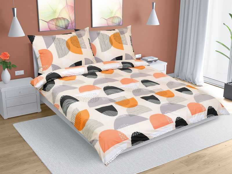 Povlečení bavlna na dvoudeku - 1x 200x220, 2ks 70x90 cm (200 cm šířka x 220 cm délka prodloužená) oranžový půlkruh
