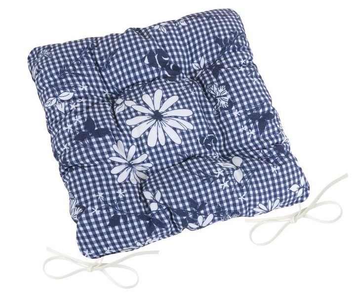 Sedák DITA prošívaný - 40x40 cm, prošívaný modrá kostička s květem