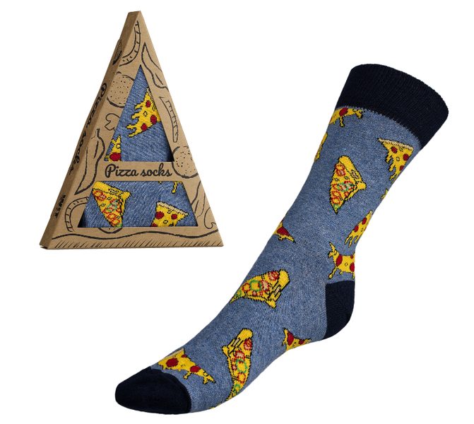 Ponožky Pizza dárkové balení - 43-46 modrá,žlutá